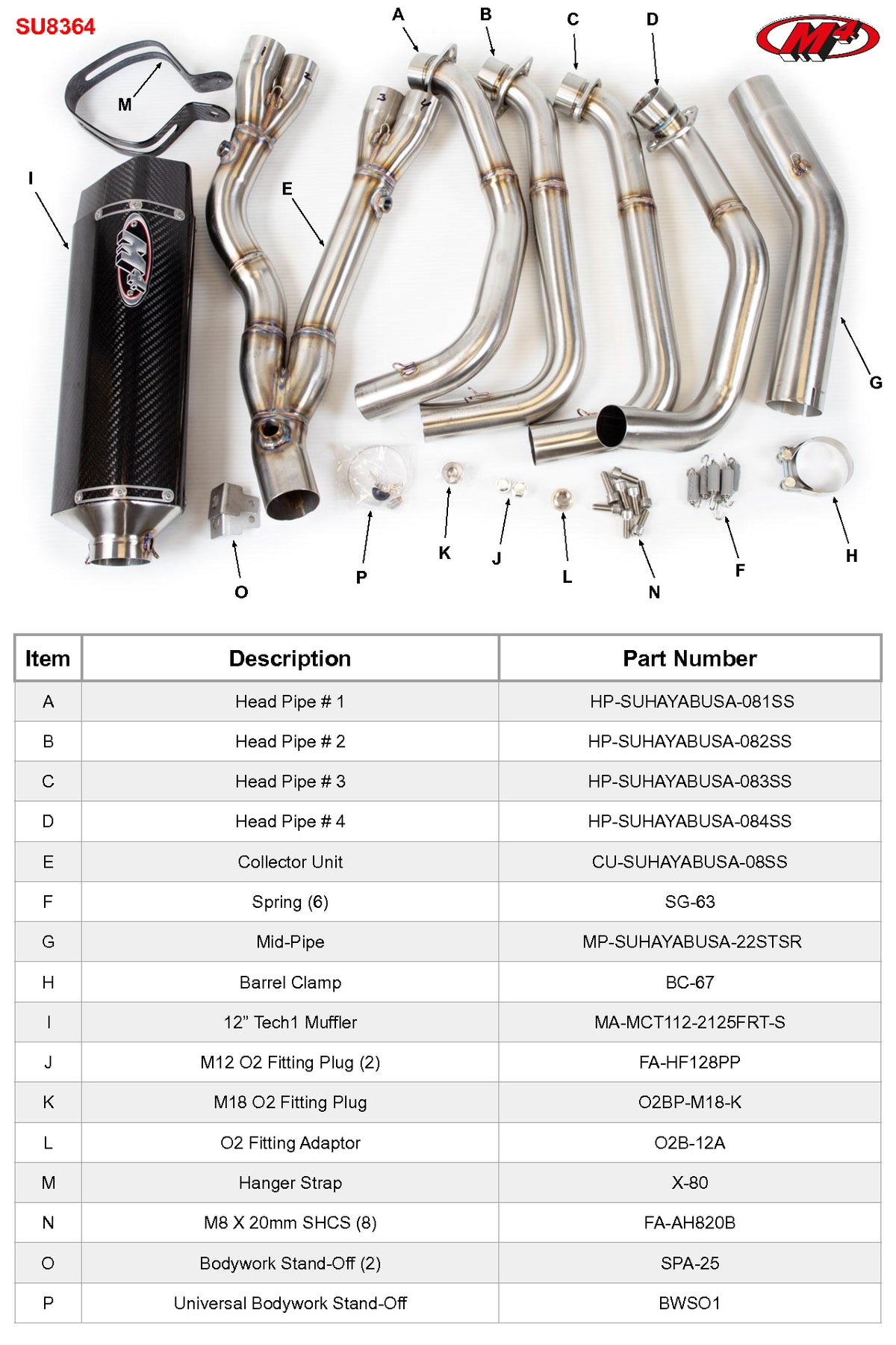M4 Exhaust SU8364 Component Key