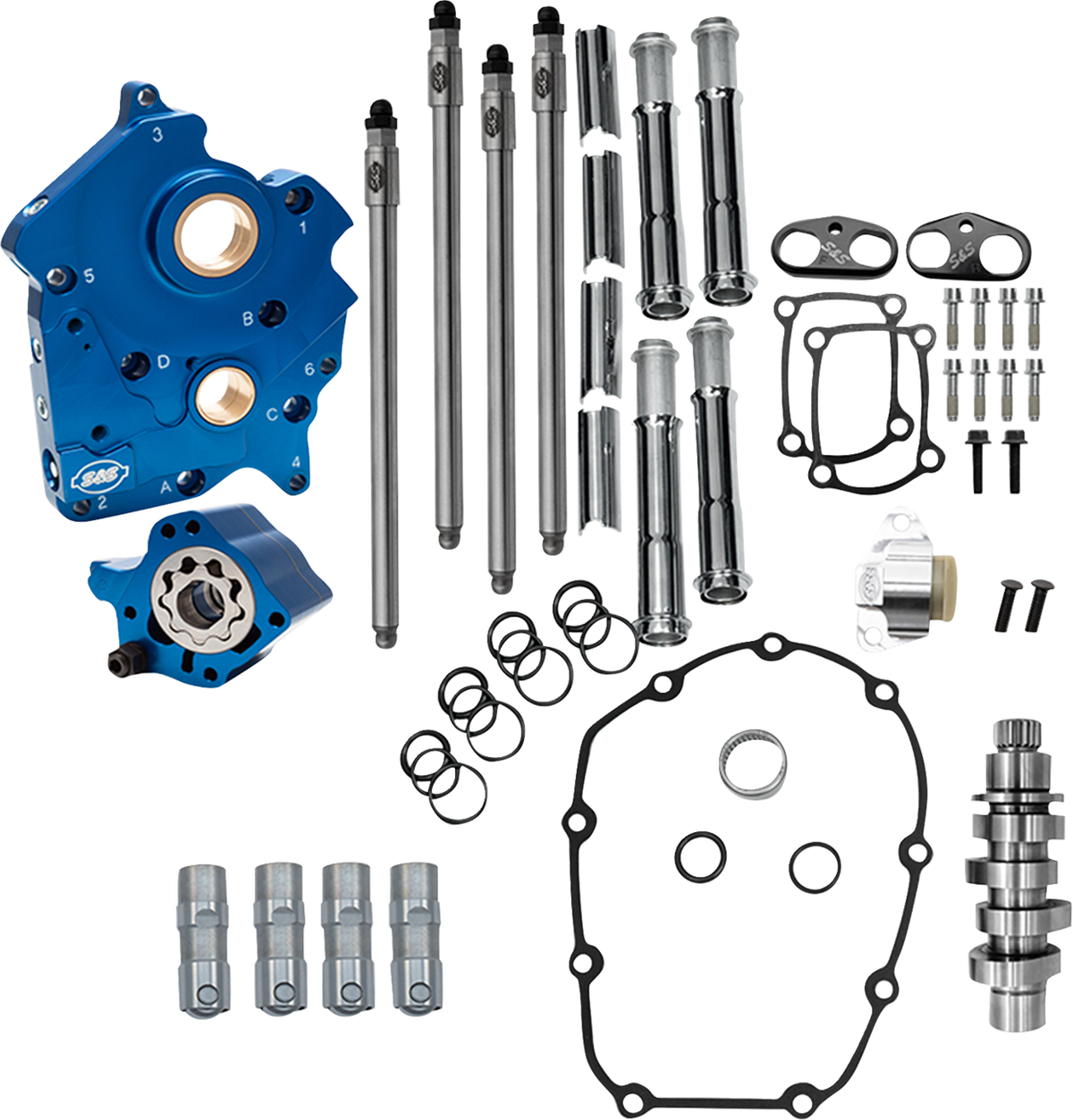 S&amp;S Cycle Cam Chest Kit - Water Cooled - Chain Drive - 496 Cam - Chrome Pushrod Tubes - M8
