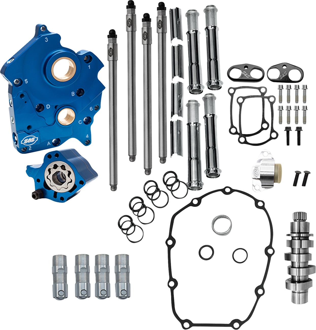 S&S Cycle Cam Chest Kit - Water Cooled - Chain Drive - 496 Cam - Chrome Pushrod Tubes - M8