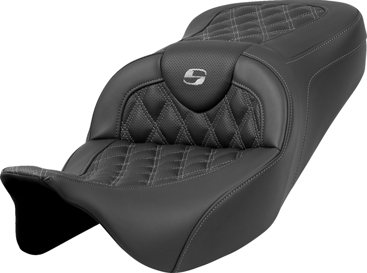Saddlemen Roadsofa™ Seat - Lattice Stitch - Dark Gray Stitch - Without Backrest - FLH/FLT '08-'23