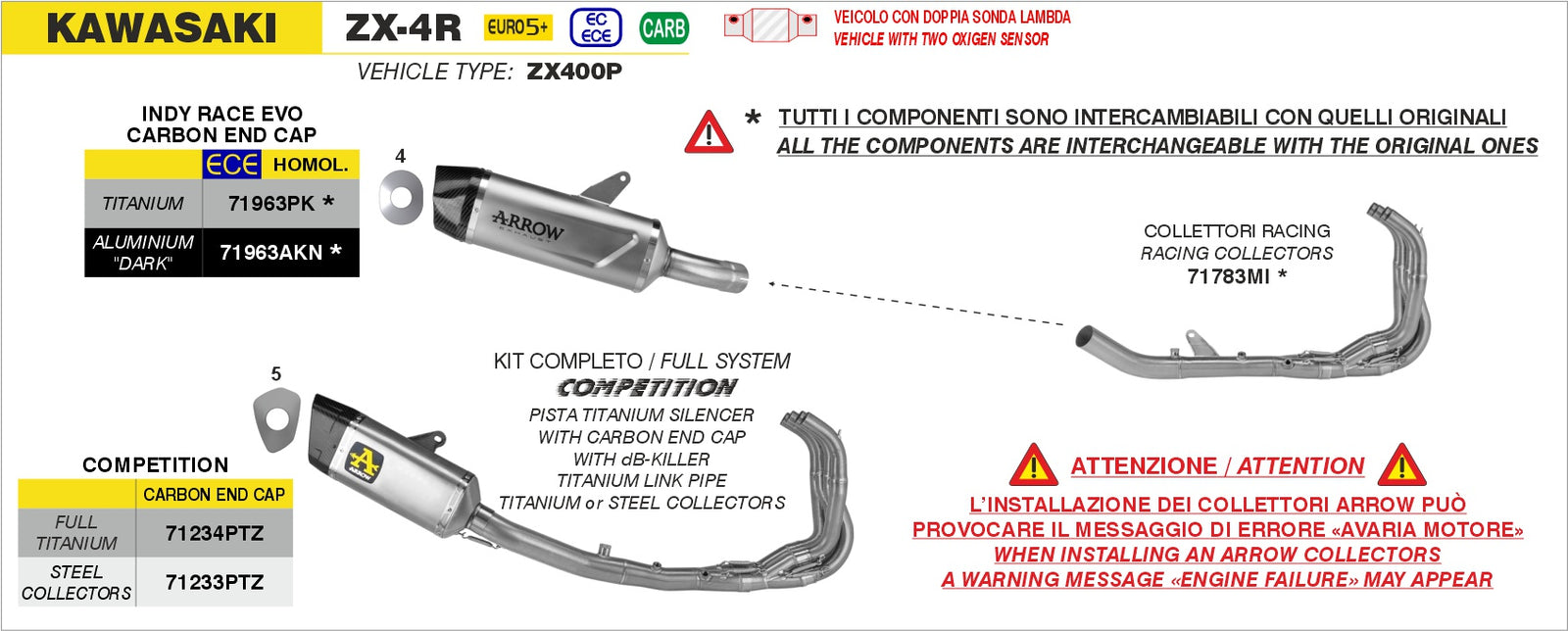 Arrow 71783MI Racing Headers Interchangeable With Original Ones