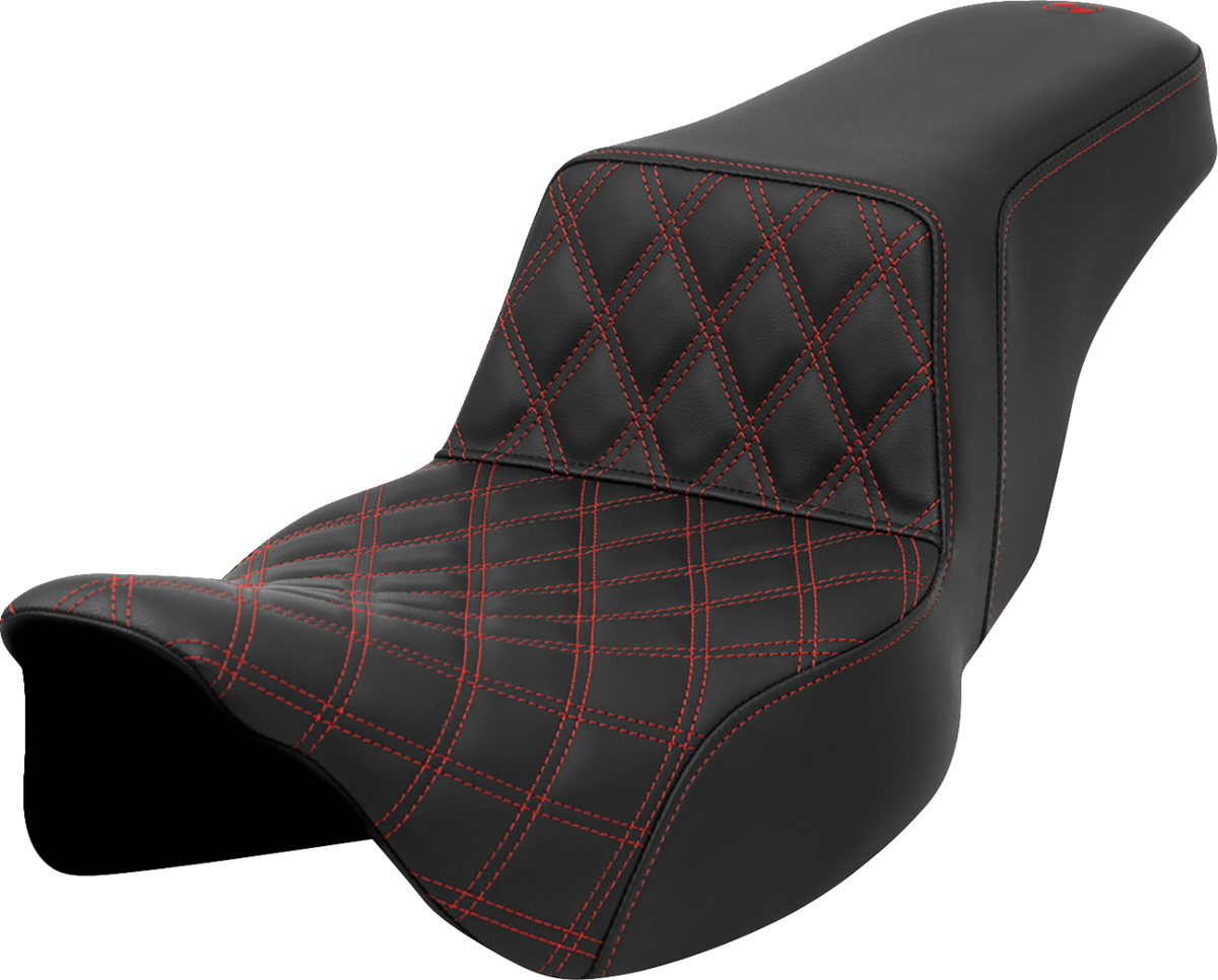 Saddlemen Step-Up Seat - Front Lattice Stitch - Red Stitch - Extended Reach - FLH/FLT '08-'23