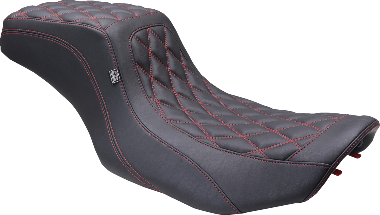 Mustang One Piece 2-Up Squareback Seat - Double Diamond - Black Cherry Stitch - FLH/FLT '23-'25