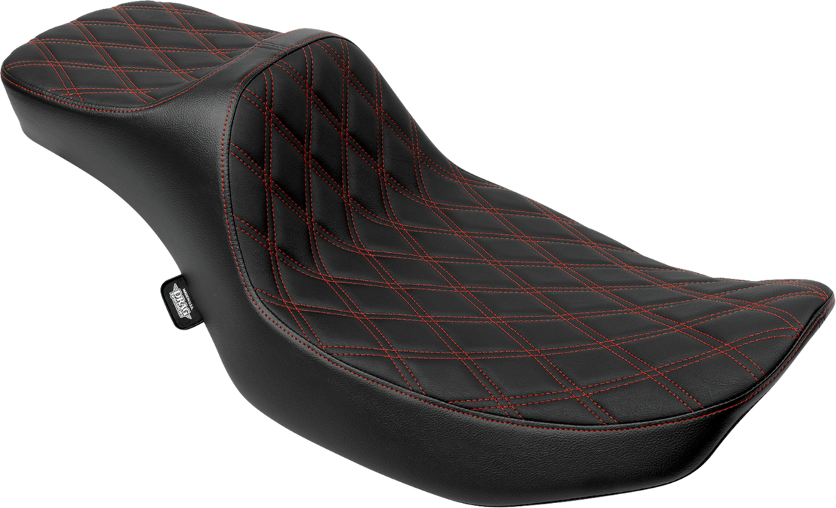 Drag Specialties Seats Extended Reach Predator III Seat - Double Diamond - Red Stitching - Vinyl - FLH/FLT '23-'24