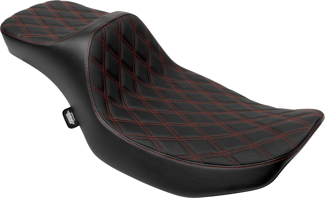 Drag Specialties Seats Extended Reach Predator III Seat - Double Diamond - Red Stitching - Vinyl - FLH/FLT '23-'24