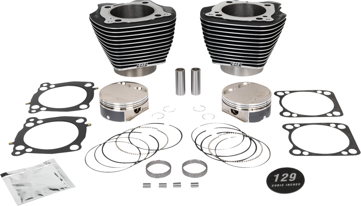 S&amp;S Cycle 129" Cylinder Kit - 4.375" Stroke - Wrinkle Black W/Highlighted Fins - (107") M8