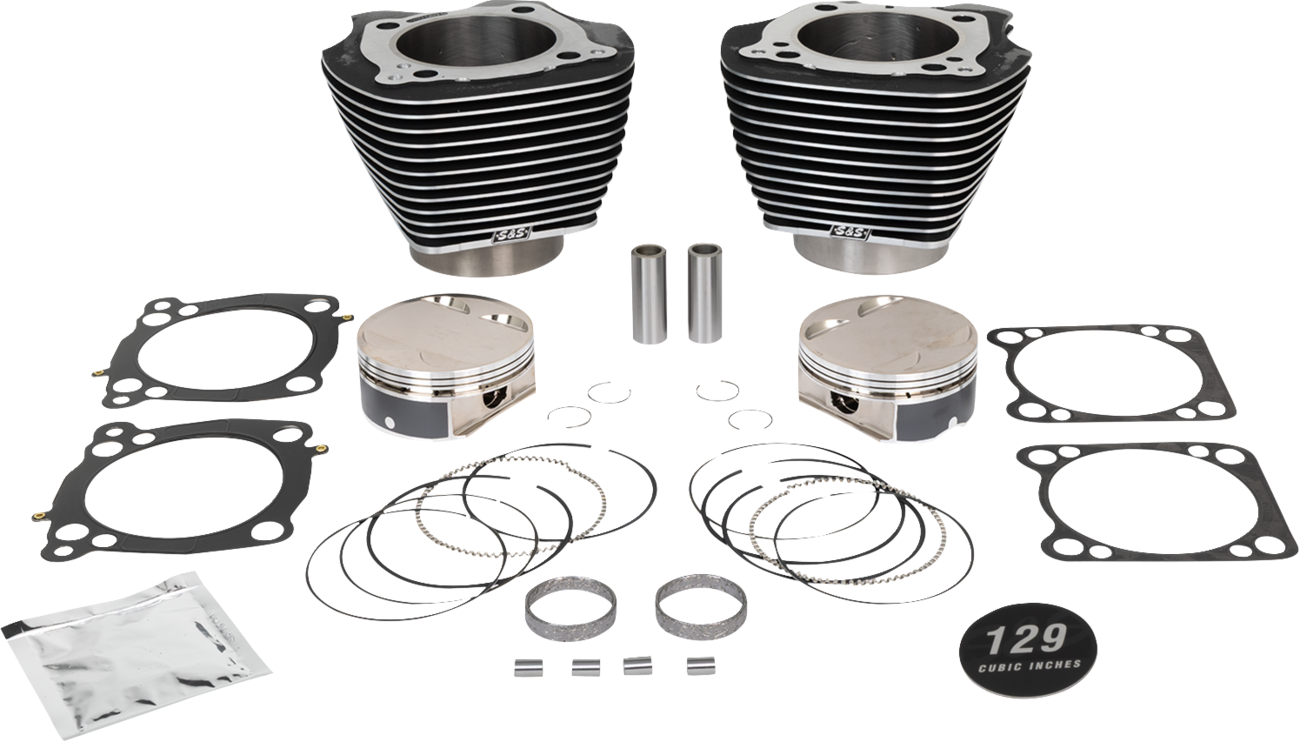 S&S Cycle 129" Cylinder Kit - 4.375" Stroke - Wrinkle Black W/Highlighted Fins - (107") M8