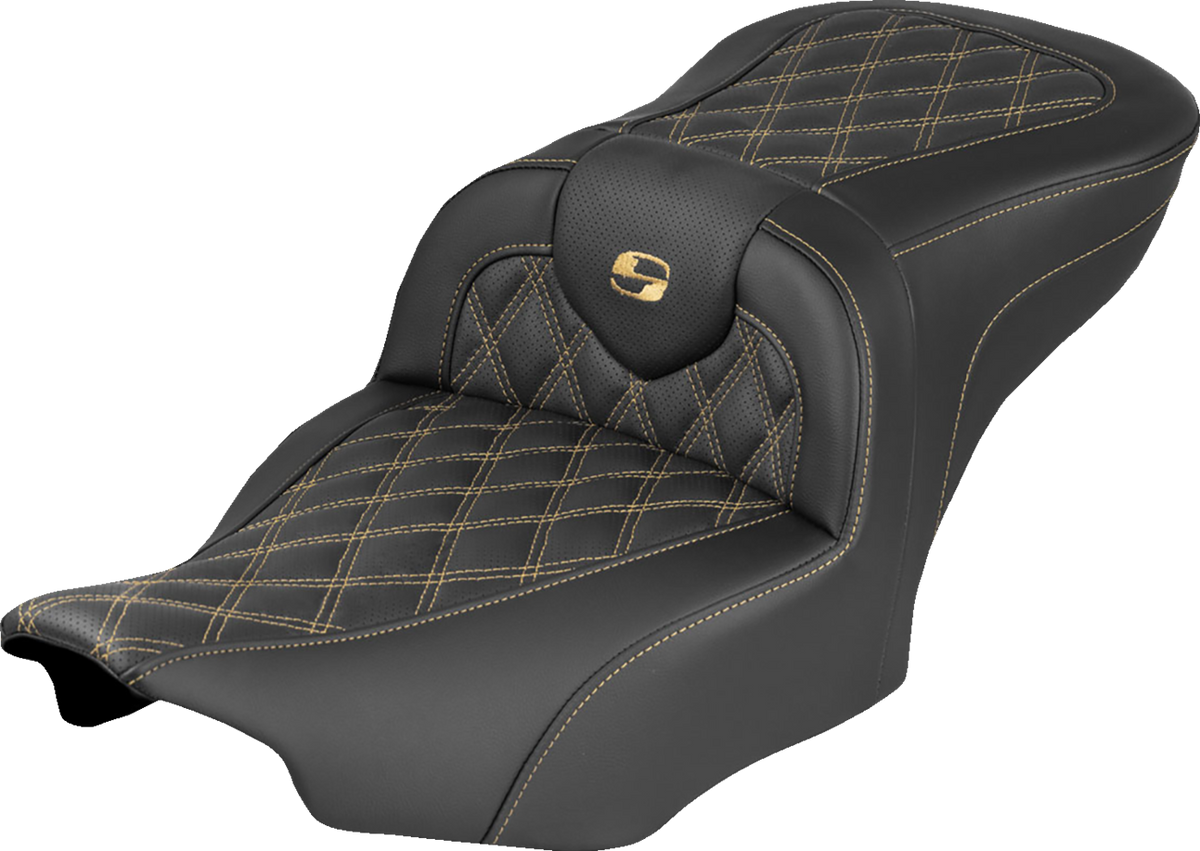 Saddlemen Extended Reach RoadSofa™ Seat - Without Backrest - Lattice Stitch - Gold Stitch - FLH/FLT '23-'26