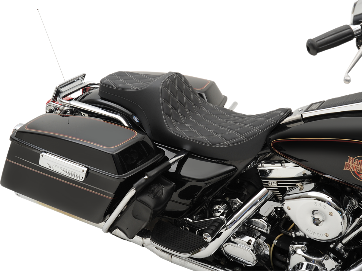 Drag Specialties Seats Predator III Seat - Double Diamond - Silver Stitched - FLHR/FLHX '99-'07