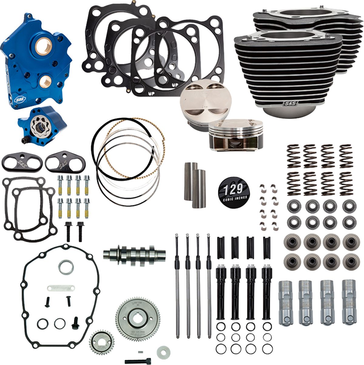 S&amp;S Cycle 129" Power Pack - 550 Gear Drive - Oil Cooled - Wrinkle Black W/Highlight Fins - 107" M8