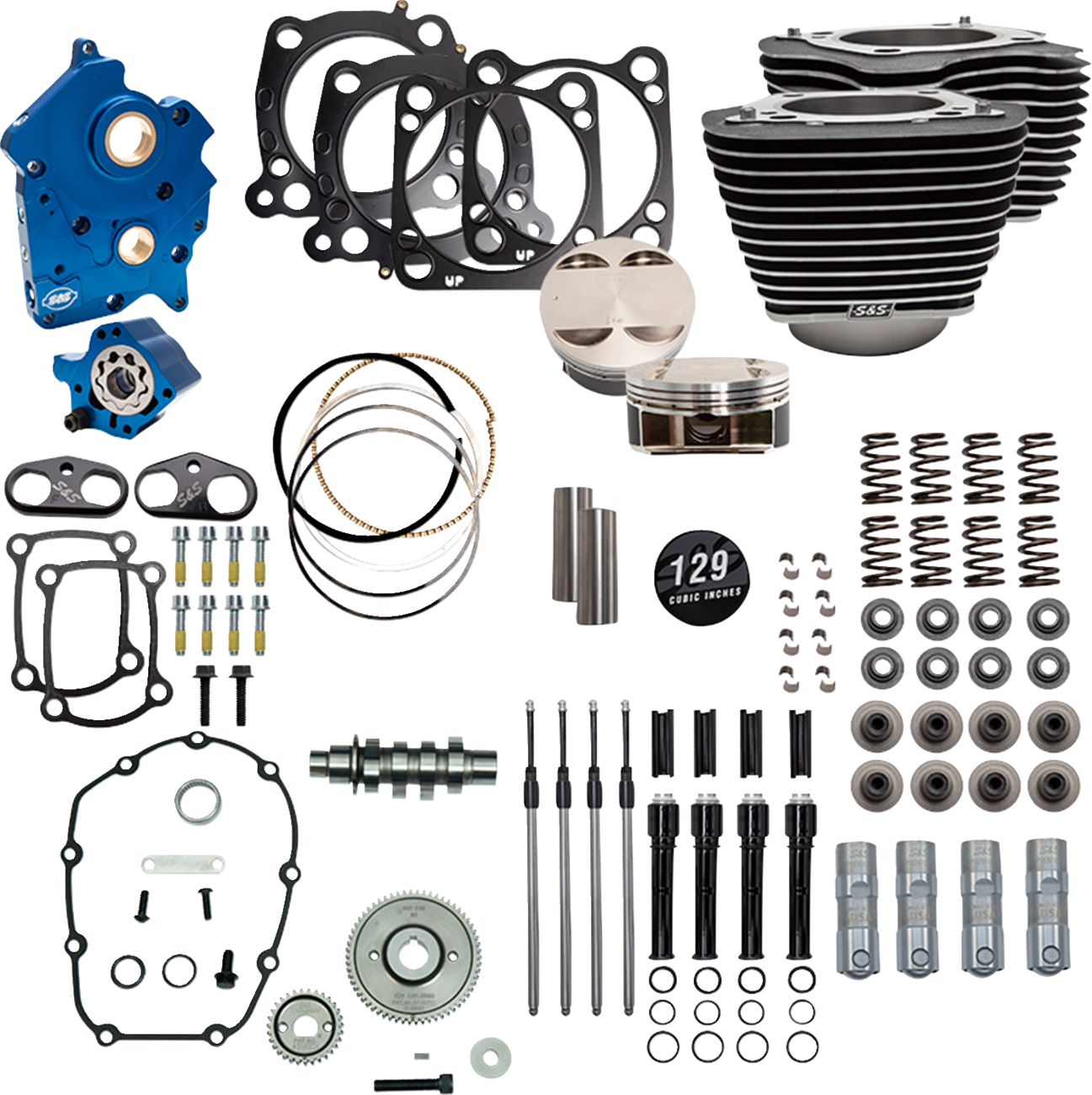 S&S Cycle 129" Power Pack - 550 Gear Drive - Oil Cooled - Wrinkle Black W/Highlight Fins - 107" M8