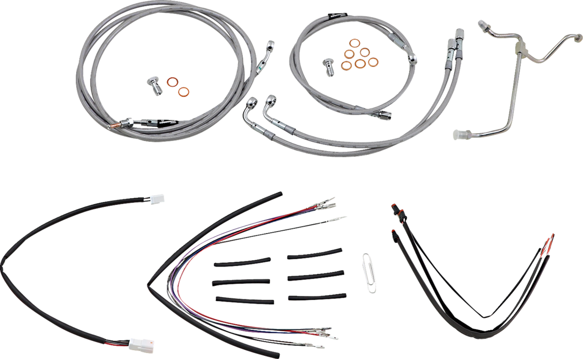 Burly Brand Complete Stainless Braided Handlebar Cable/Brake Line Kit - 18" Ape Hangers - '15-'16 FLTRX