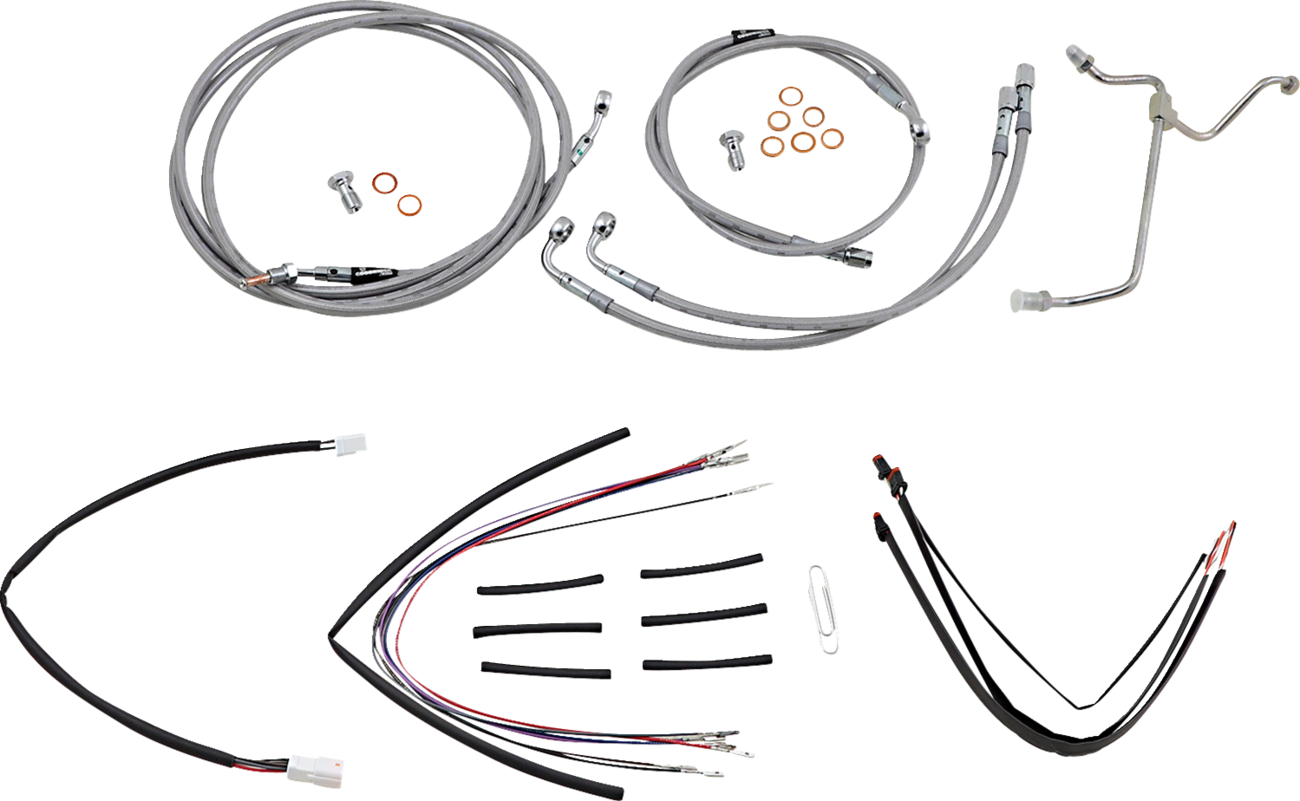 Burly Brand Complete Stainless Braided Handlebar Cable/Brake Line Kit - 18" Ape Hangers - '15-'16 FLTRX
