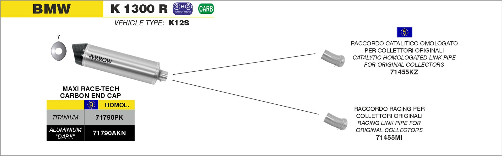 Arrow 71790PK Maxi Race-Tech Titanium Slip On With Carbon End Cap