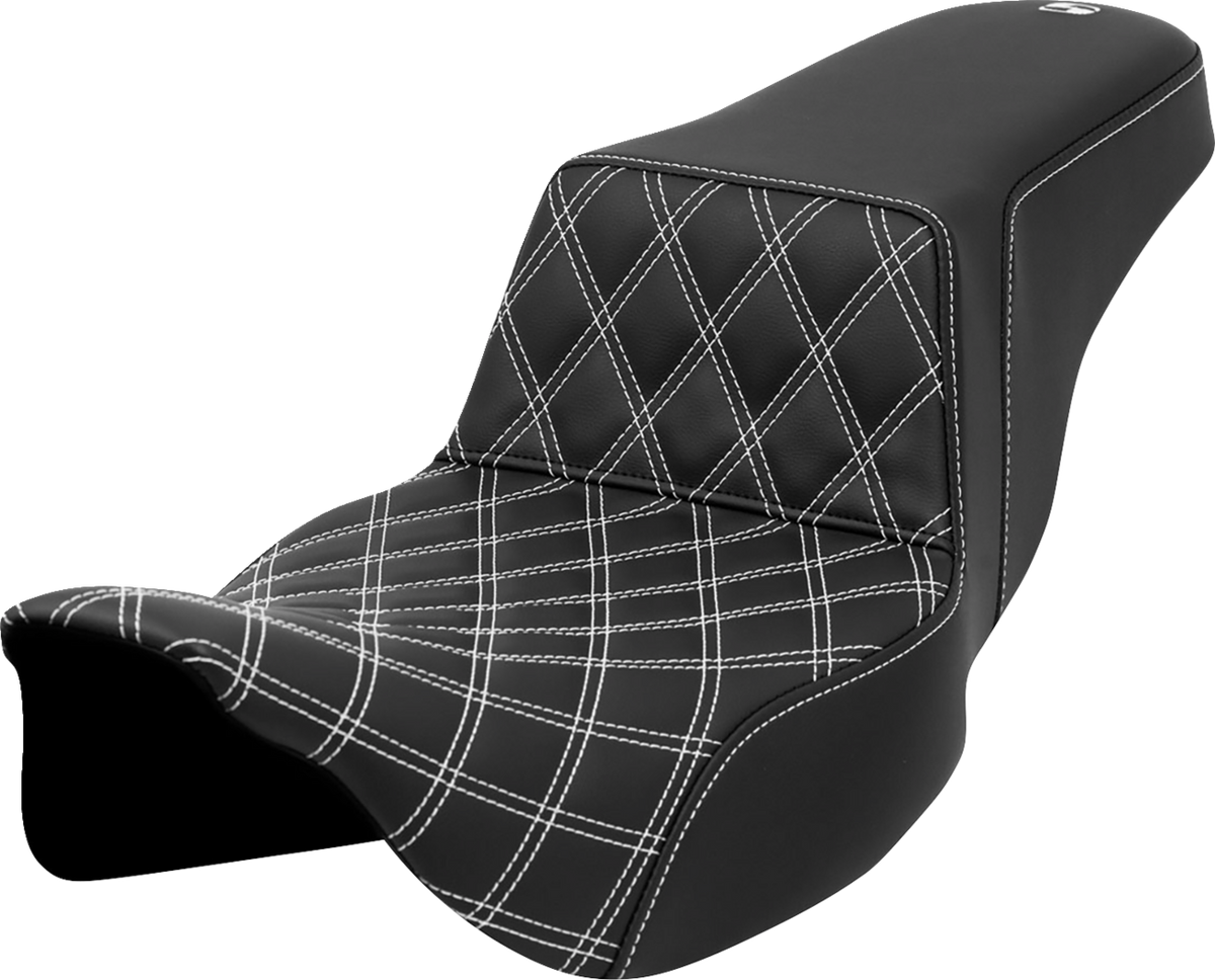Saddlemen Step-Up Seat - Front Lattice Stitch - White Stitch - Extended Reach - FLH/FLT '08-'23