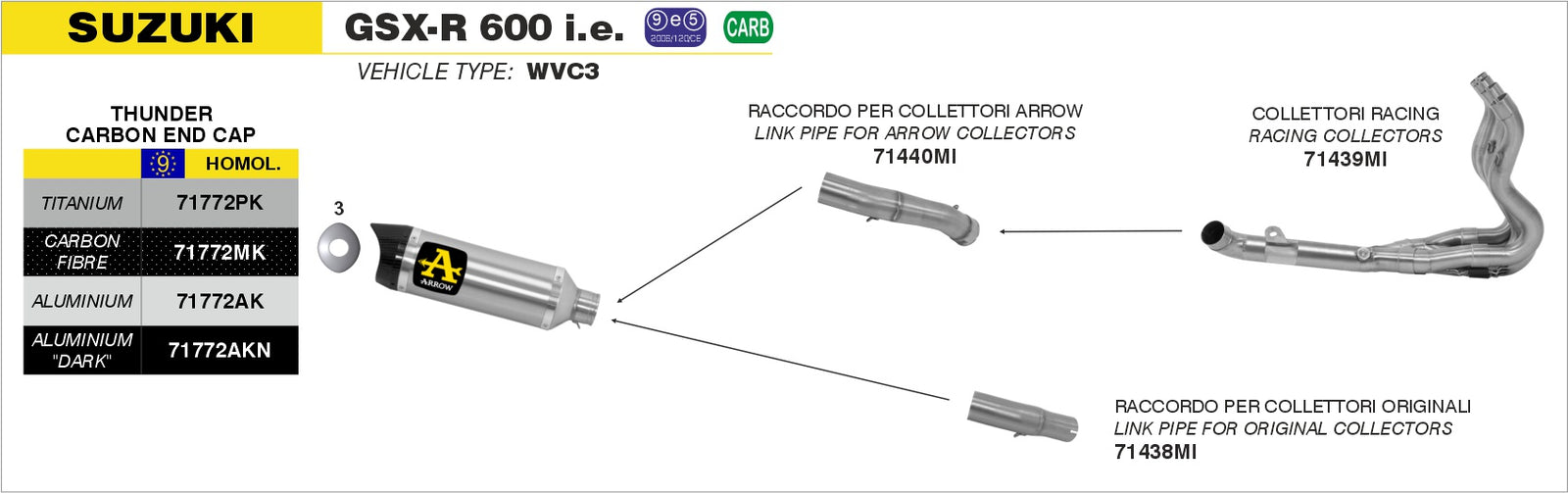 Arrow 71772AKN Street Thunder Aluminium Dark Slip On With Carbon End Cap