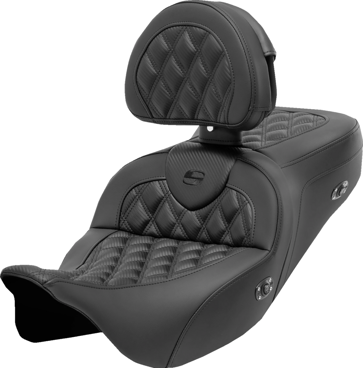 Saddlemen Roadsofa™ Seat - With Backrest - Lattice Stitch - Carbon Fiber - FL '08-'23