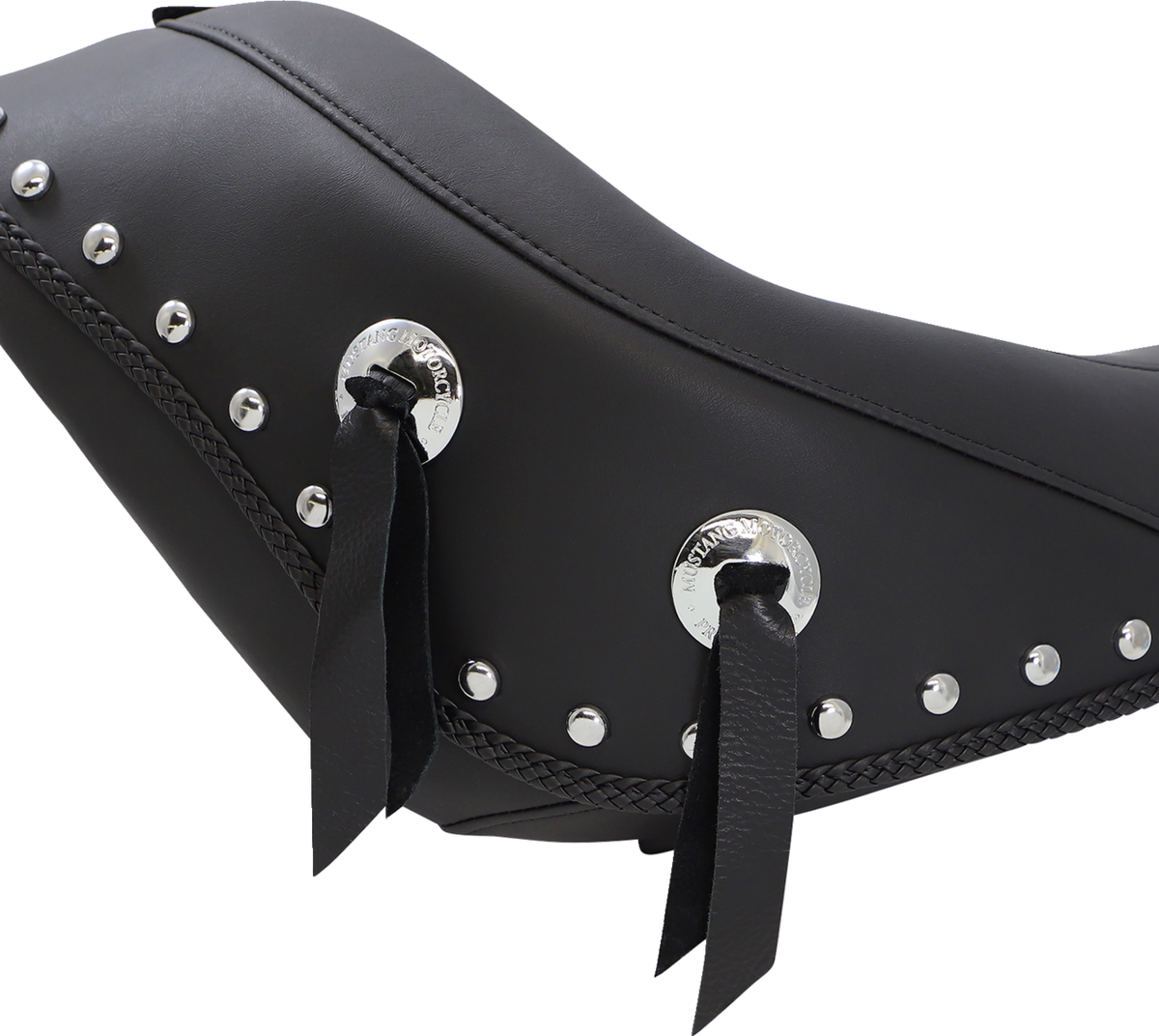Mustang Wide Solo Seat - With Backrest - Black - Studded W/ Concho - Softail '06-'17