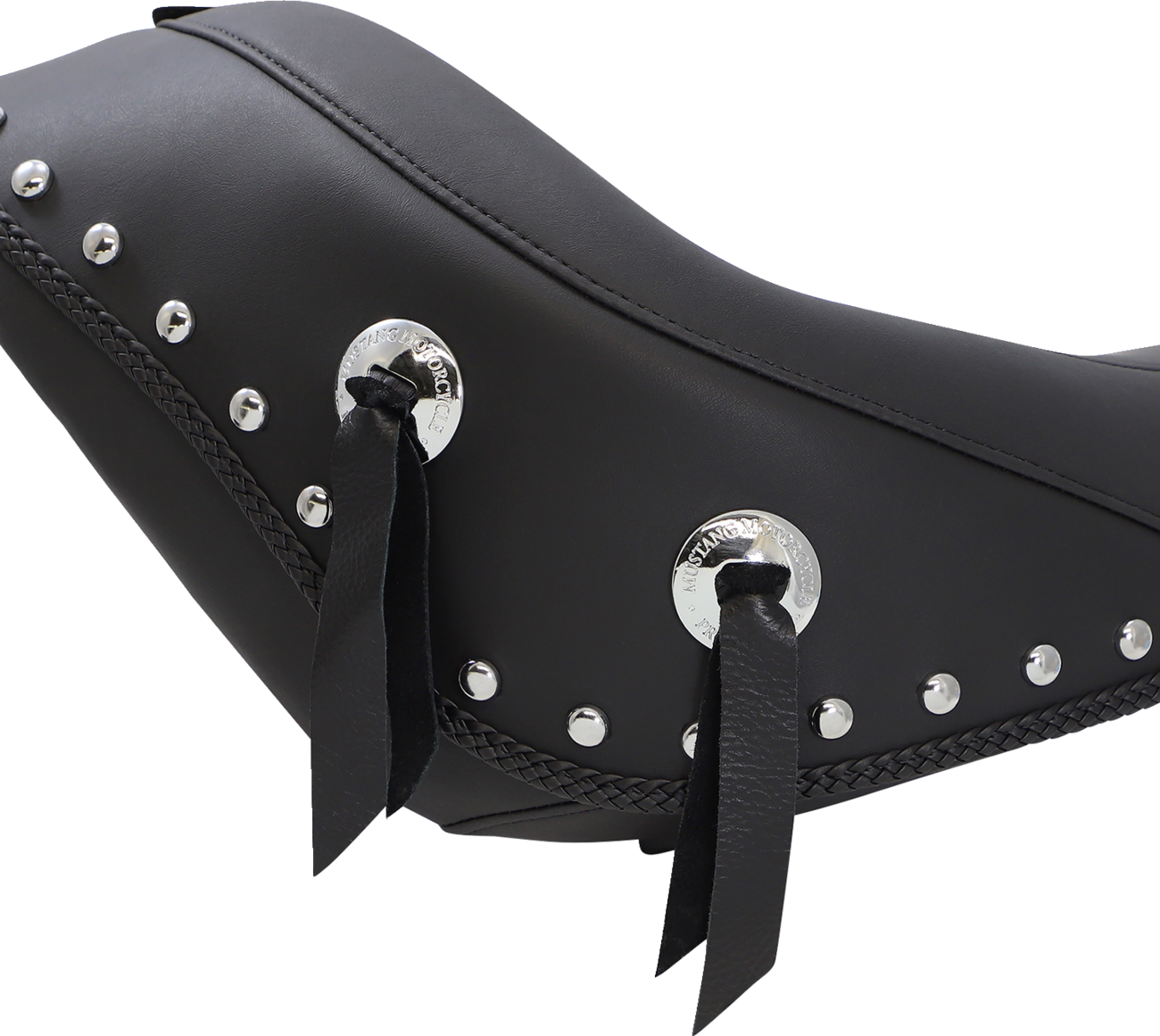Mustang Wide Solo Seat - With Backrest - Black - Studded W/ Concho - Softail '06-'17