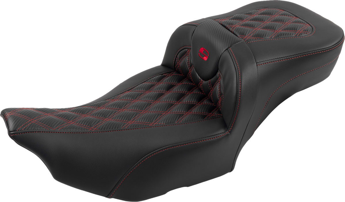 Saddlemen Roadsofa™ Extended Reach Seat - With Backrest - Lattice Stitch - Red Stitch - FLTR/FLHX '23-'24