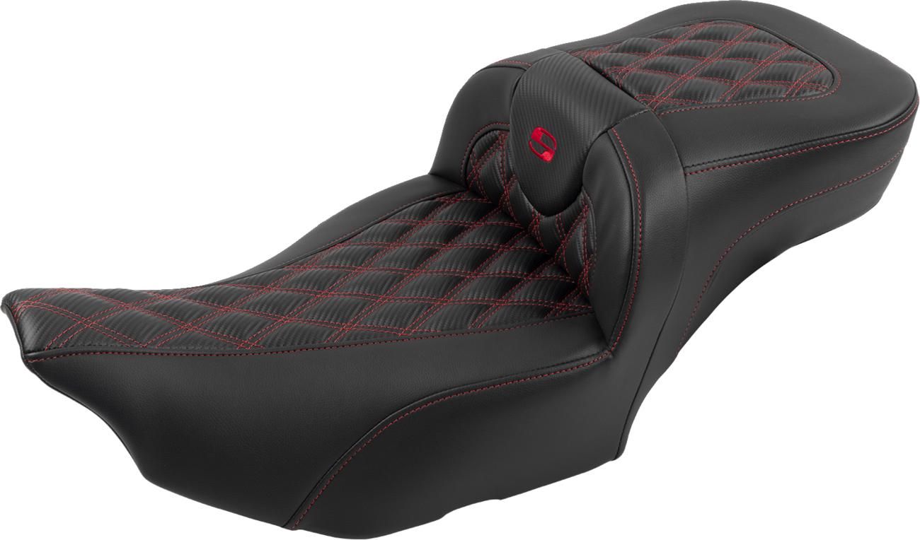 Saddlemen Roadsofa™ Extended Reach Seat - With Backrest - Lattice Stitch - Red Stitch - FLTR/FLHX '23-'24