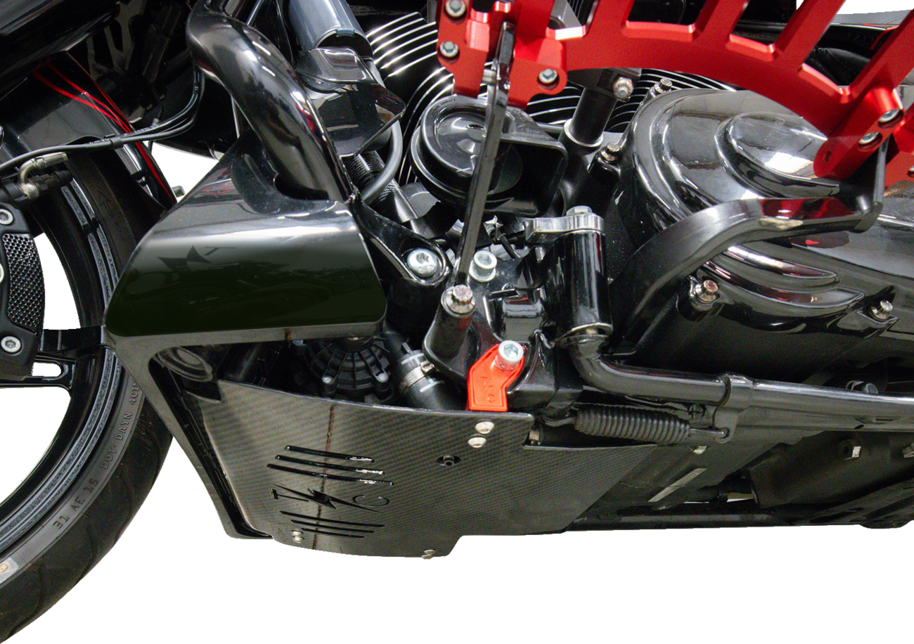 Thrashin Supply CO. Skid Plate - Carbon Fiber/Gloss - With Red Brackets - FLHX/FLTRX