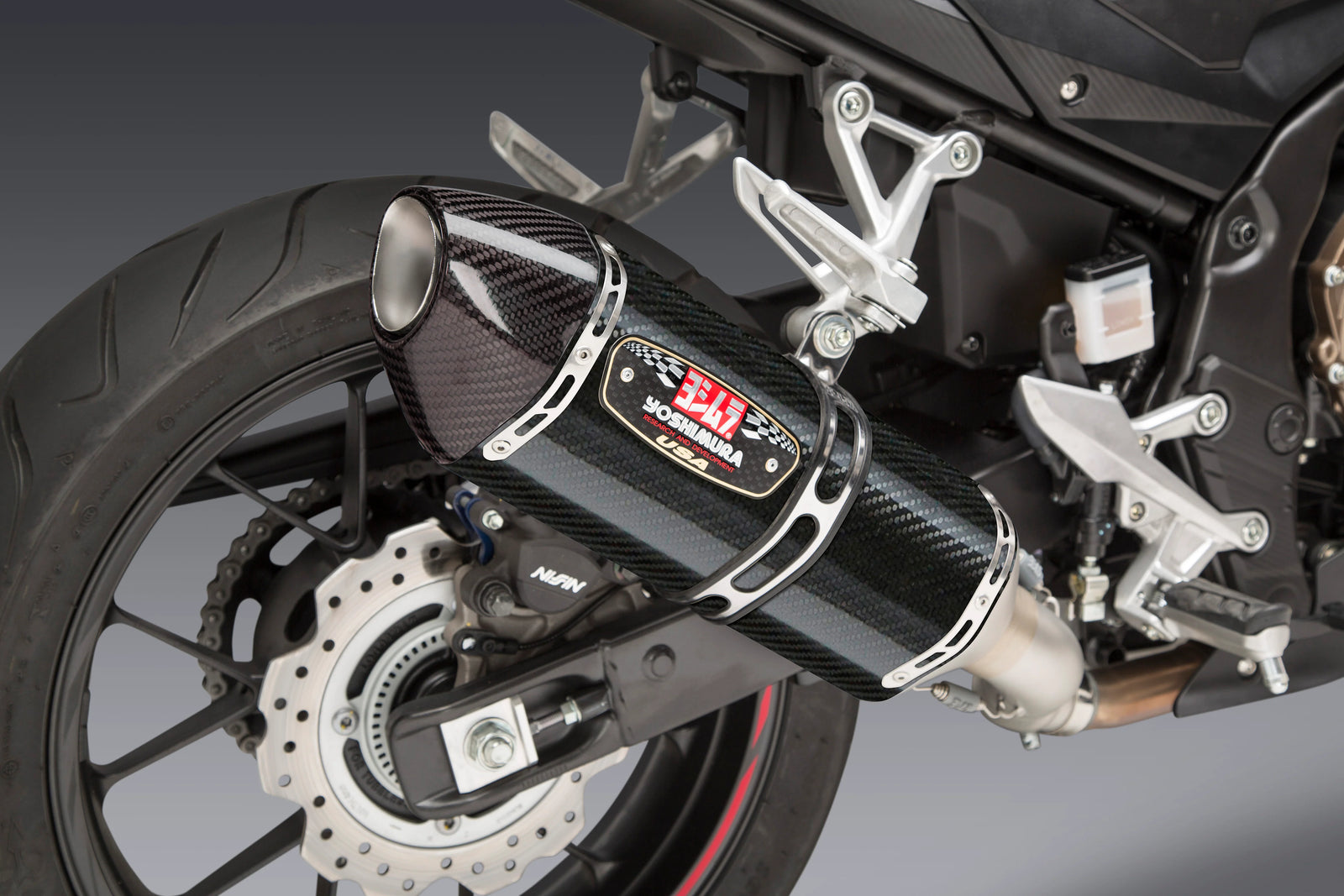 Yoshimura CBR500R 16-25 R-77 Stainless Slip-On Exhaust, W/ Carbon Fiber Muffler