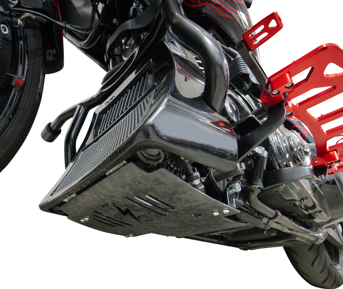 Thrashin Supply CO. Skid Plate - Carbon Fiber/Forged - With Black Brackets - FLHX/FLTRX