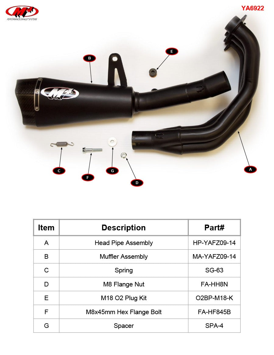 M4 Exhaust YA6922 Component Key
