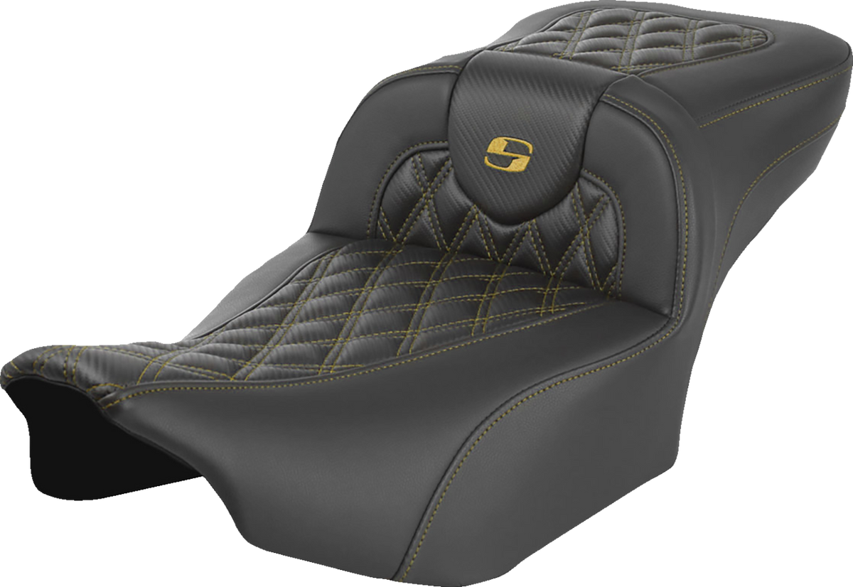 Saddlemen Extended Reach Roadsofa™ Seat - Carbon Fiber - Without Backrest - Gold Lattice Stitch - FL '23-'25
