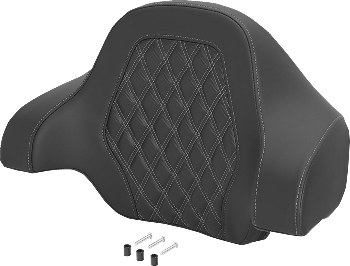 Saddlemen Deluxe Tour Pack Sissy Bar Pad - Black / Silver / Carbon Fiber / Lattice Stitched / Silver Stitching