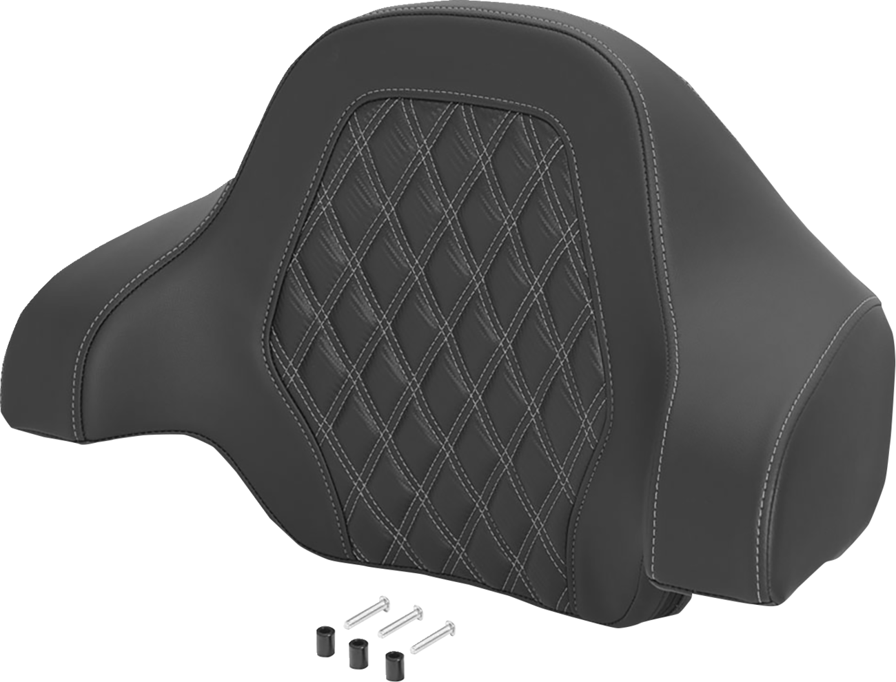 Saddlemen Deluxe Tour Pack Sissy Bar Pad - Black / Silver / Carbon Fiber / Lattice Stitched / Silver Stitching