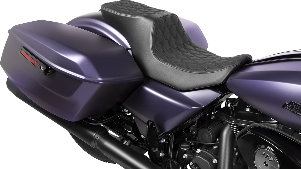 Drag Specialties Seats Predator 2-Up Seat - Vinyl - Double Diamond Black Stitch - W/O Backrest - FLTR/FLHX '23-'24