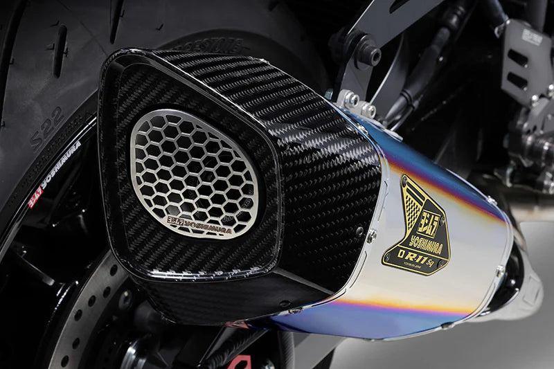 Yoshimura HAYABUSA 2021-23 JMCA RACE R-11Sq R TITANIUM FULL SYSTEM WITH TITANIUM BLUE SLEEVE