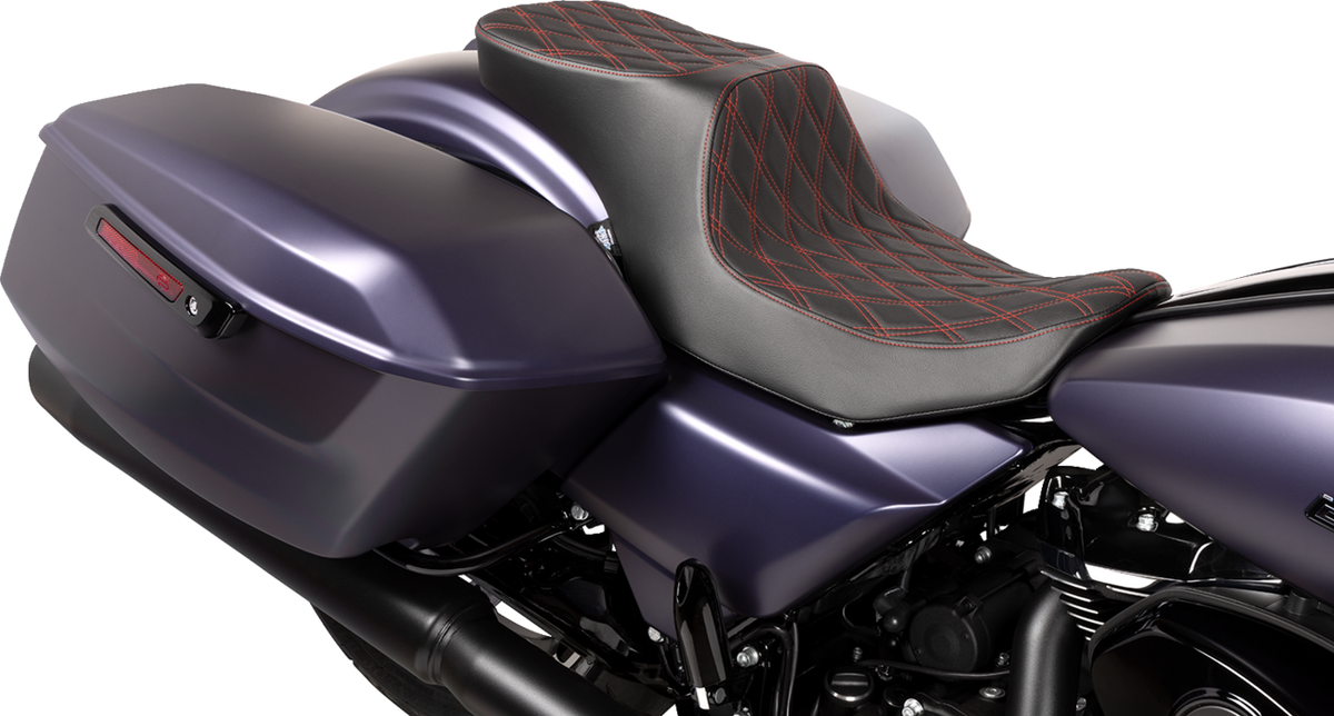 Drag Specialties Seats Predator 2-Up Seat - Vinyl - Double Diamond Red Stitch - W/O Backrest - FLT/FLH '23-'24