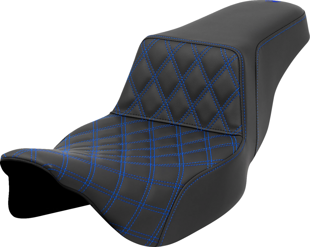 Saddlemen Step-Up Seat - Front Lattice Stitch - Blue Stitch - Extended Reach - FLH/FLT '08-'23