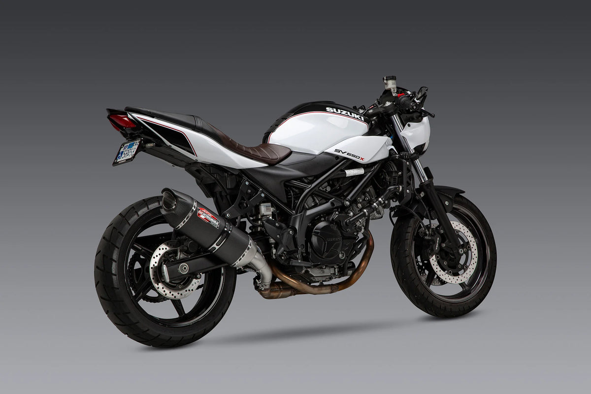 Yoshimura SV650 17-26/Sv650x 19-26 AT2 Stainless Slip-On Exhaust, W/ Carbon Fiber Muffler