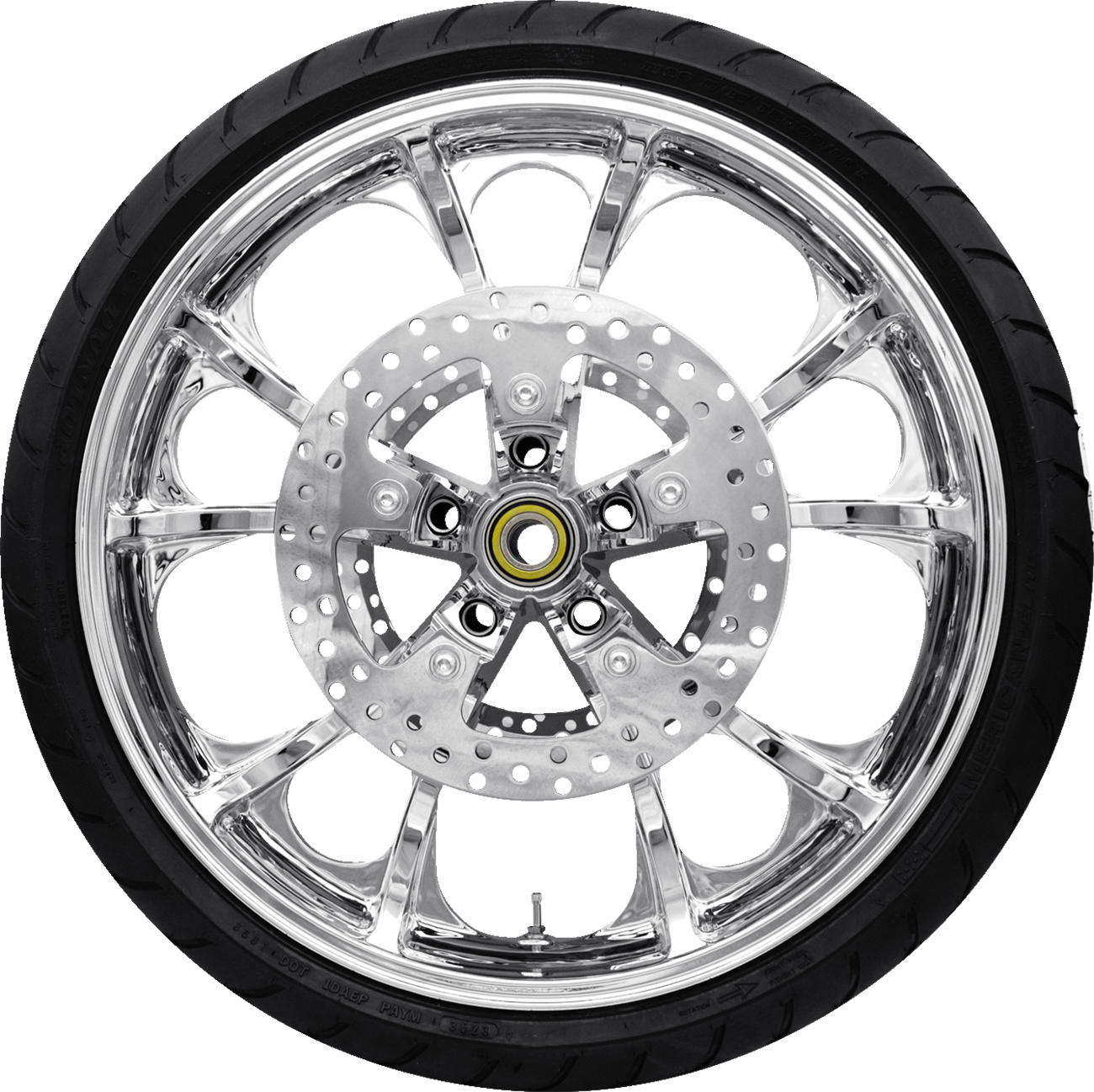 Coastal Moto Largo Front Wheel - Chrome (21") | Rotor (12.6) | Dunlop AE Tire (130/60b21)