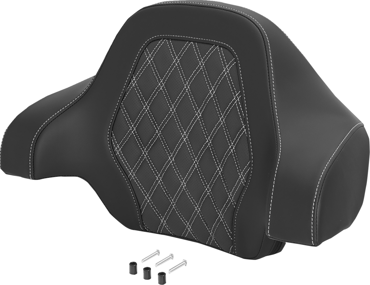 Saddlemen Deluxe Tour Pack Sissy Bar Pad - Black / White / Lattice Stitched / White Stitching