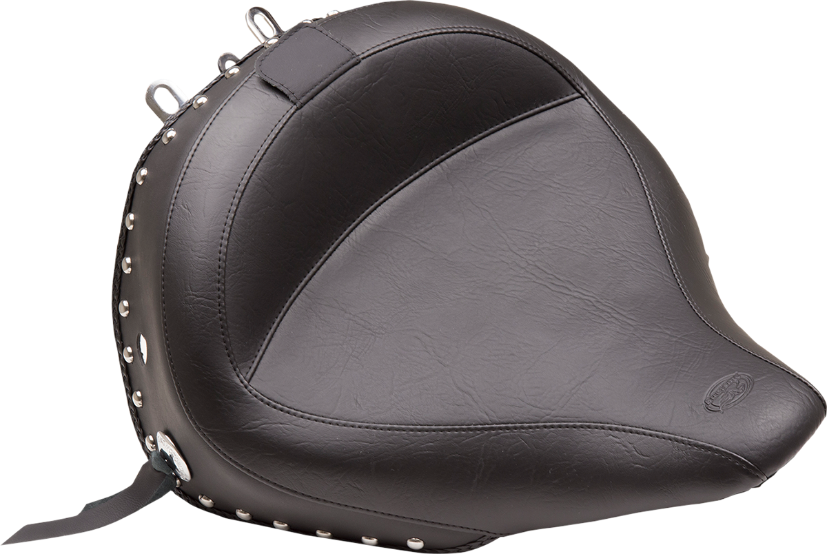 Mustang Wide Solo Seat - With Backrest - Black - Studded W/ Concho - FLSTN '05-'17