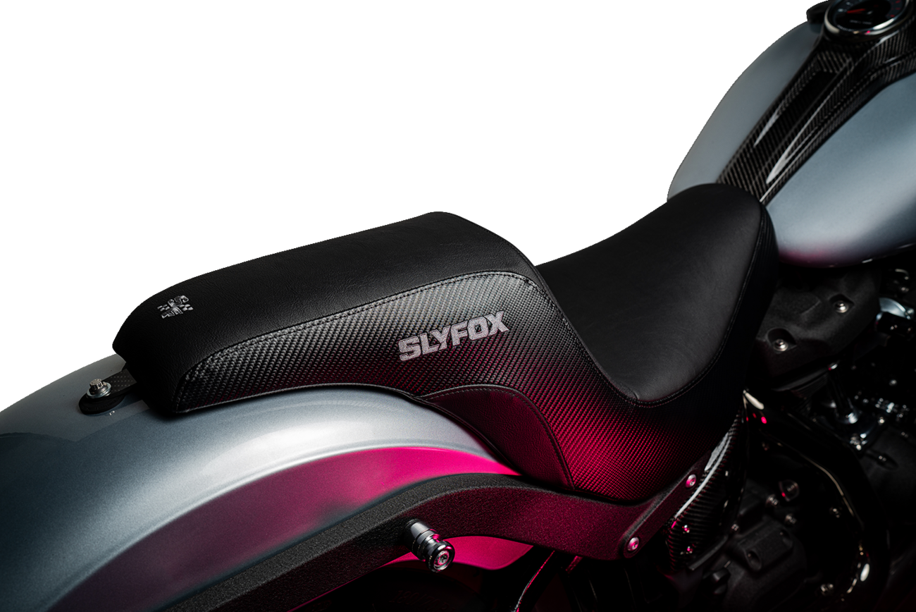 Slyfox Lowrider Drifter Seat - Gray Logo - Smooth Vinyl - Carbon Fiber - FXLR/FLSB '18-'24