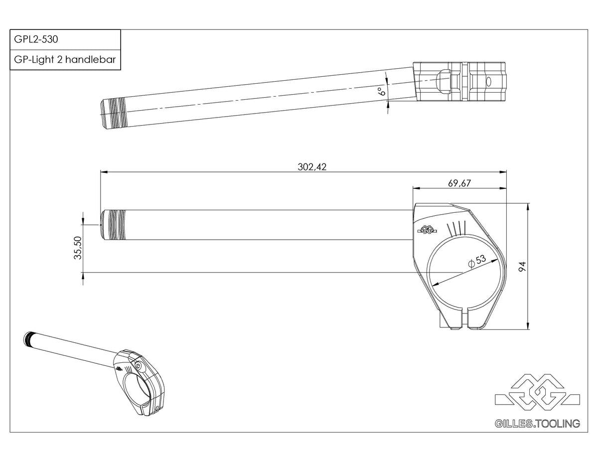 Gilles Tooling Handlebars GP-LIGHT 2 530 Black