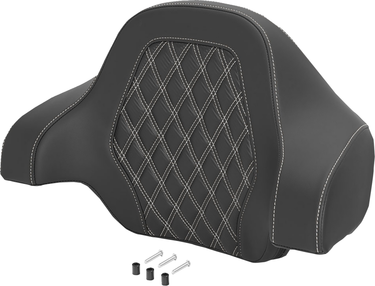 Saddlemen Deluxe Tour Pack Sissy Bar Pad - Black / White / Carbon Fiber / Lattice Stitched / White Stitching