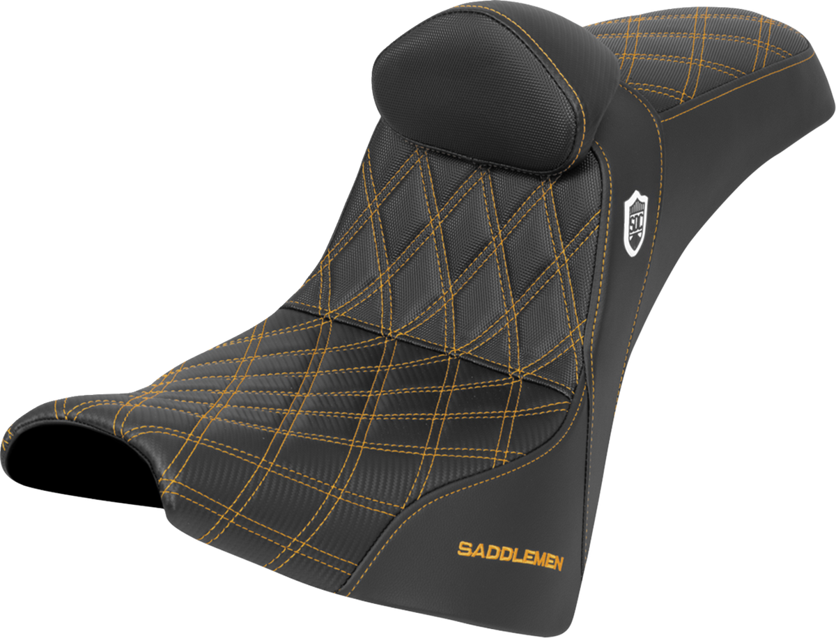 Saddlemen Pro Series SDC Performance Seat - W/ Backrest - Gold Stitch - Gripper - FXBB/FXST '18-'25