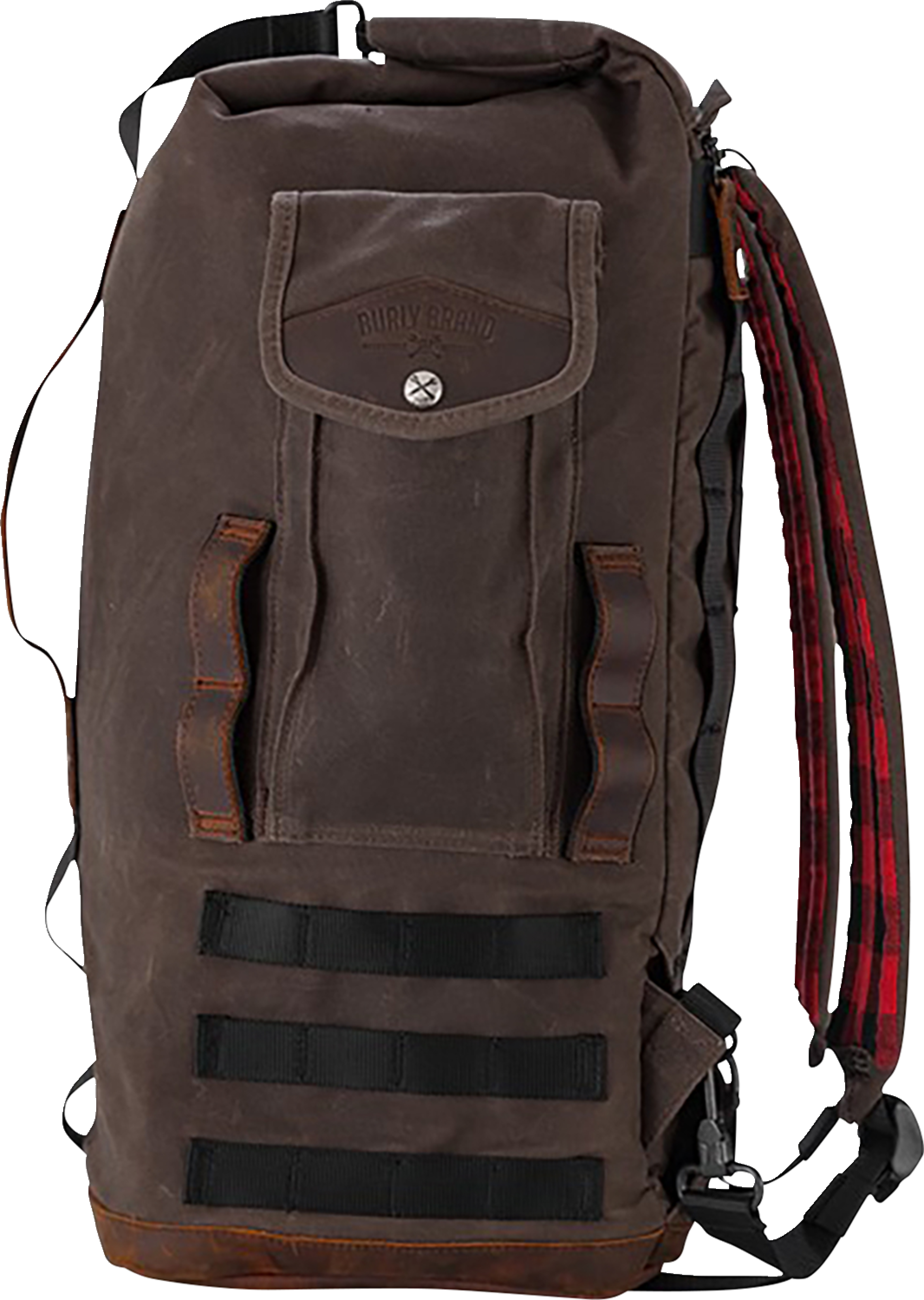 Burly Brand Voyager Sissy Bar Backpack - Brown / Cotton Canvas / Leather