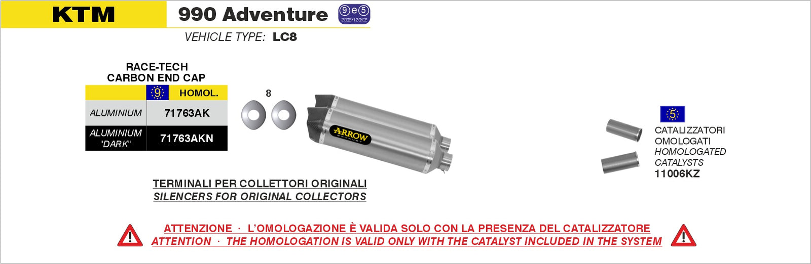 Arrow 71763AK Race-Tech Aluminium Slip Ons (Right And Left) With Carbon End Cap