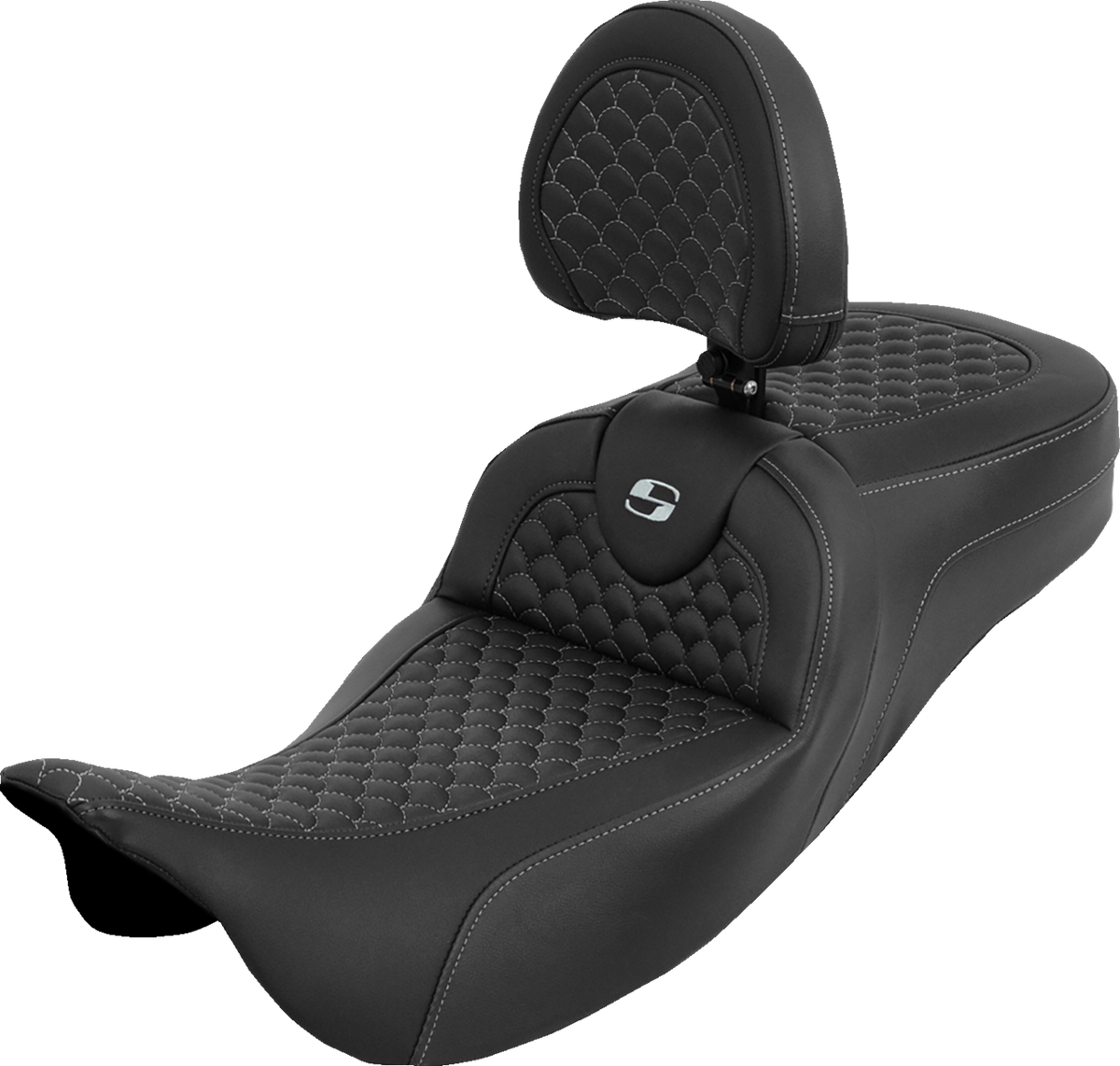 Saddlemen Extended Reach Roadsofa™ Seat - Dragon Scale - Silver Stitch - With Backrest - Touring '08-'25