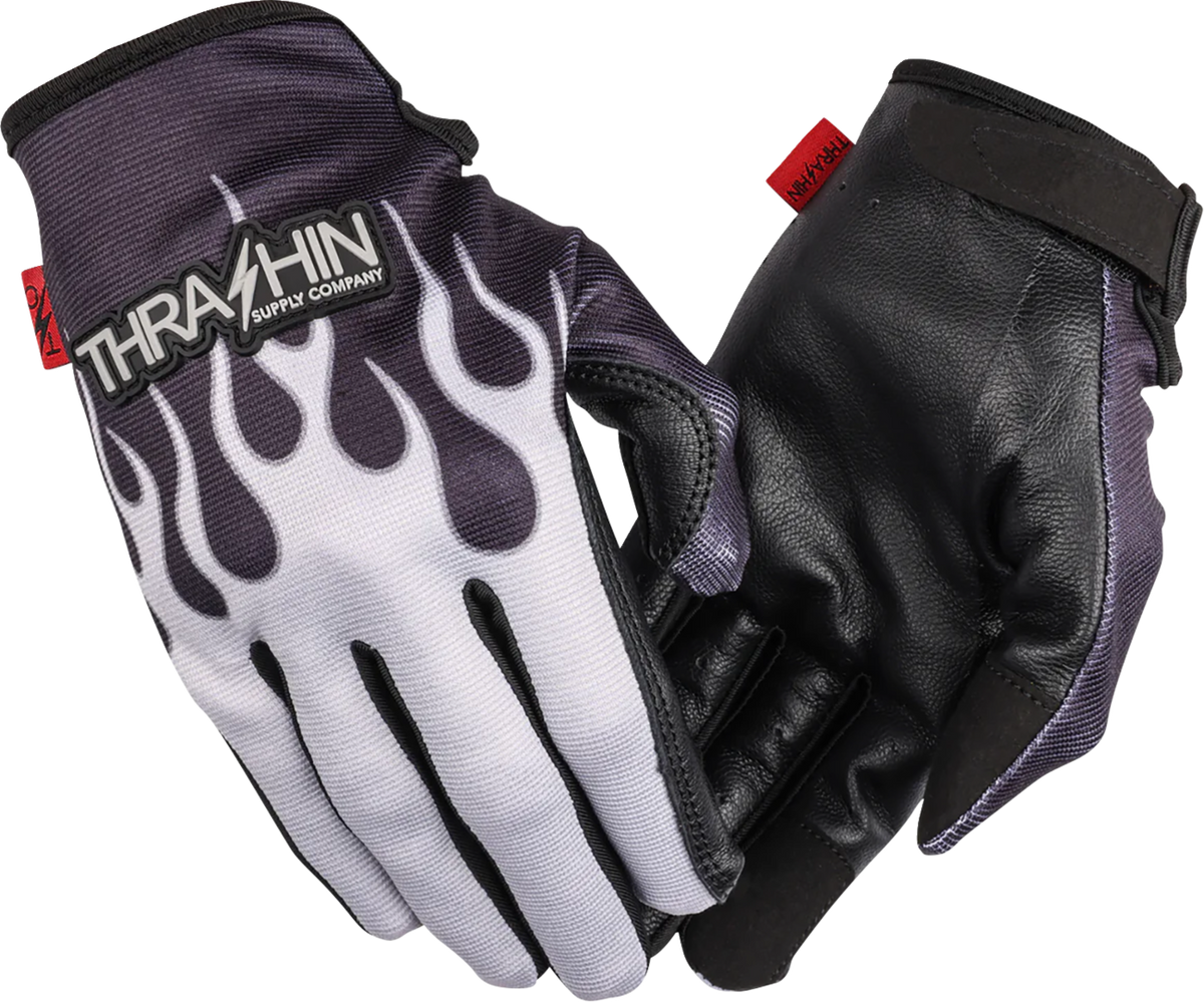 Thrashin Supply CO. Stealth Leather Palm Flame Gloves