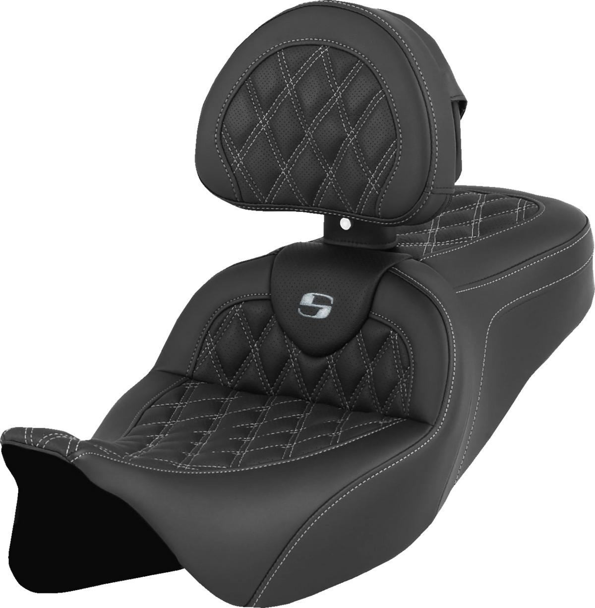 Saddlemen Roadsofa™ Seat - With Backrest - Silver Stitch - FL '08-'23