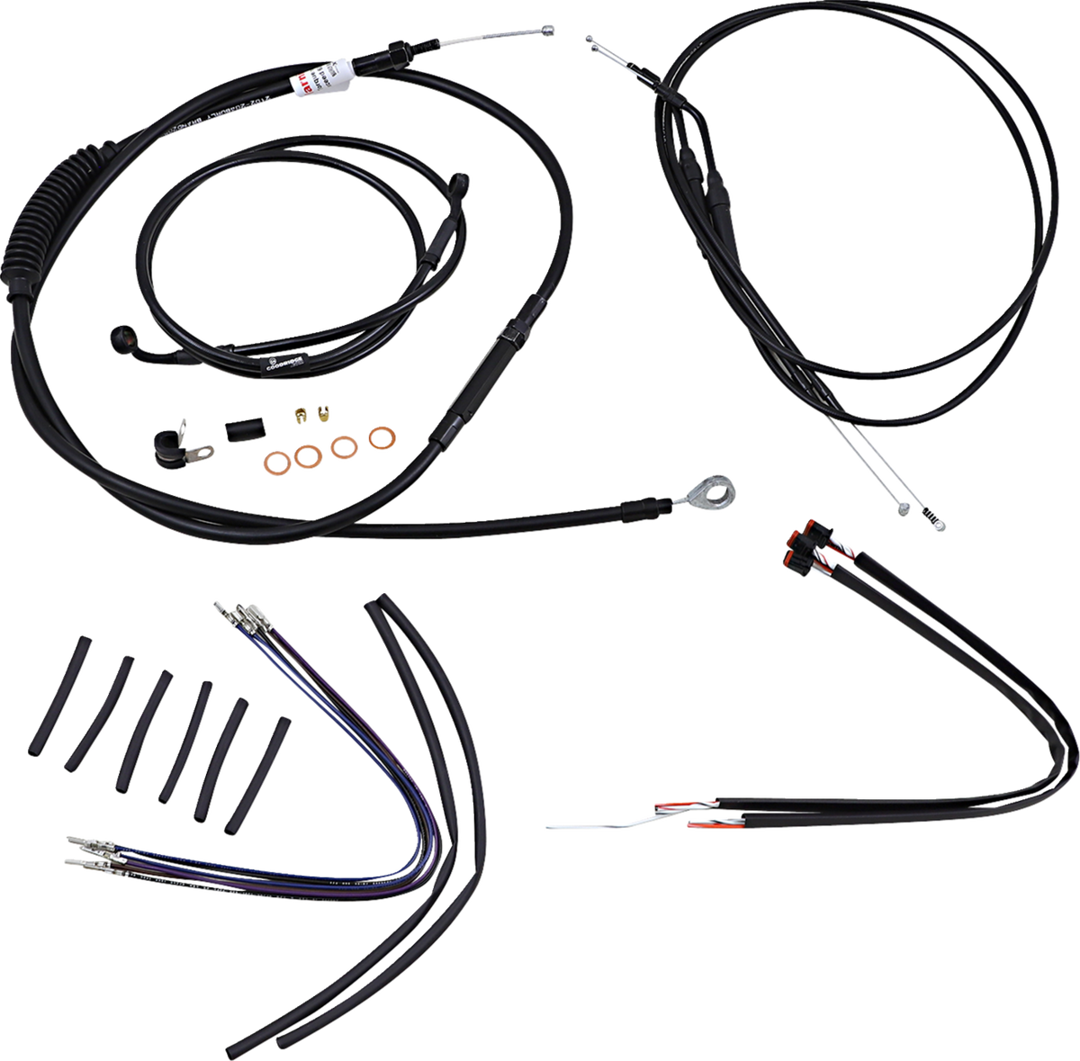 Burly Brand Complete Black Vinyl Handlebar Cable/Line Kit For Ape Hangers - 14" - '14-'22 Sportster